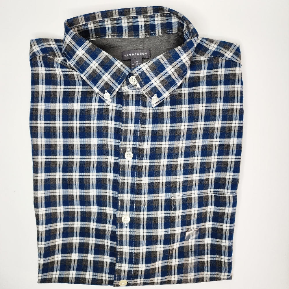 VAN HEUSEN Blue & Gray Plaid Shirt.